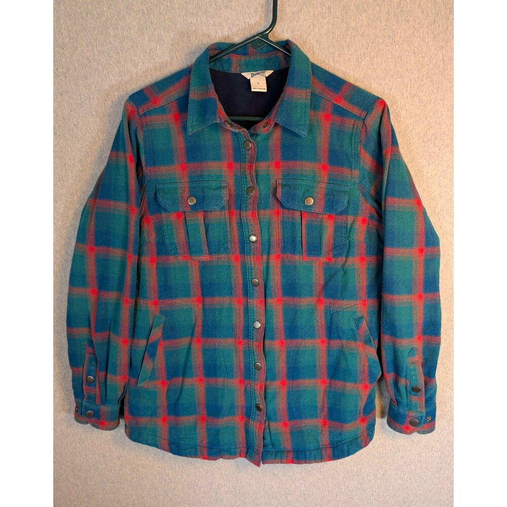 Duluth Trading Co. Men's S Plaid Lined Shacket Snap Button Pockets Green Red